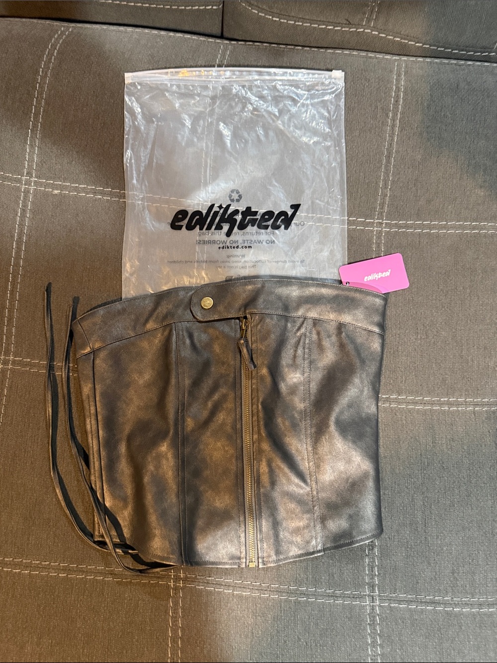 Edikted Black Faux Leather Corset-Style Wristlet